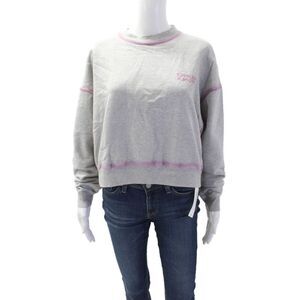 Designer Women Pullover Sweatshirt Gray 100% Cotton Crew Neck LS Size S